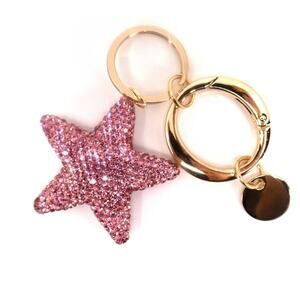 Bling Crystal Rhinestone Star Keychain Bag Charm Pink